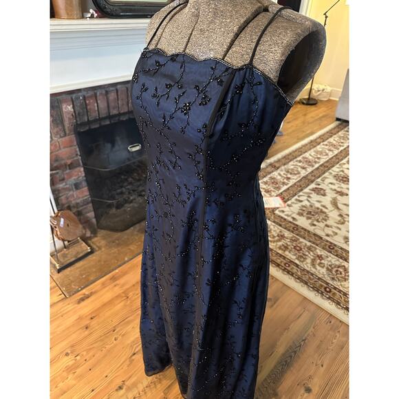 Besty & Adam 90s Vampy Gothic Beaded Mesh Overlay Prom Dress Maxi Black Blue 14 - Picture 16 of 16